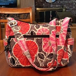 Vera Bradley cross body bag pink black gray floral quilted cotton